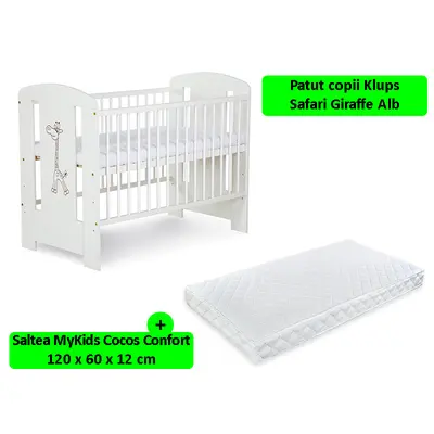 Patut Klups Safari Giraffe Alb + Saltea 12 Confort II 00009556