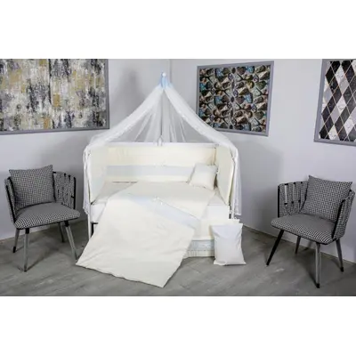 Lenjerie MyKids 11 piese Cream albastru cu baldachin 120x60 cm 00081642