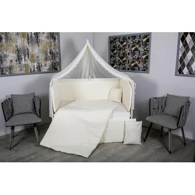 Lenjerie MyKids 11 piese Cream color cu baldachin 120x60 cm 00081641