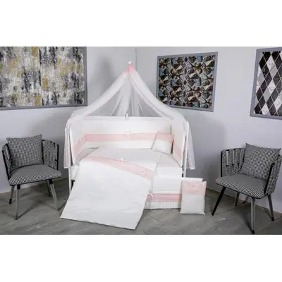 Lenjerie MyKids 11 piese Cream roz cu baldachin 120x60 cm 00081643