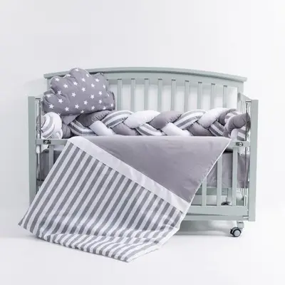 Lenjerie MyKids 6 piese Gray-White fara baldachin 120x60 cm 00081662