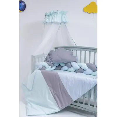Lenjerie MyKids 8 piese Gray-Blue cu baldachin 120x60 cm 00081663