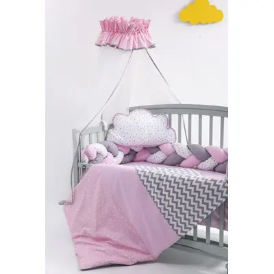 Lenjerie MyKids 8 piese Gray-Pink cu baldachin 120x60 cm 00081665
