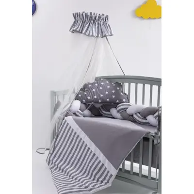 Lenjerie MyKids 8 piese Gray-White cu baldachin 120x60 cm 00081666