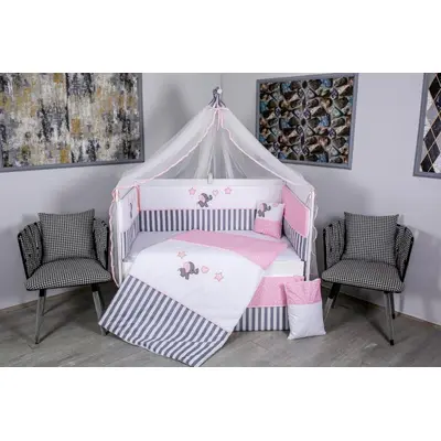 Lenjerie MyKids 9 piese Elephant gri-roz fara baldachin 120x60 cm 00081654