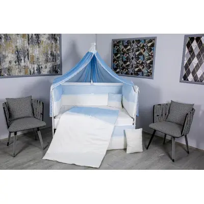 Lenjerie MyKids 9 piese White-Blue fara baldachin 120x60 cm 00081644