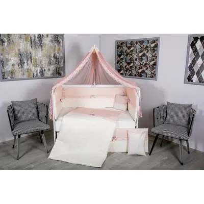Lenjerie MyKids 9 piese White-Pink fara baldachin 120x60 cm 00081645