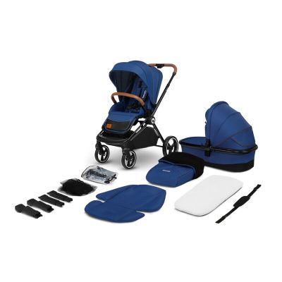 Lionelo - Carucior compact Mika, 2 in 1, Cadru din aluminiu, Cu landou intarit si salteluta moale, Reversibil, Maner ajustabil, Huse pentru picioare, Plasa de tantari, Husa de ploaie, Pana la 22 kg, Albastru BYNLO-MIKA_2IN1_BLUE_NAVY