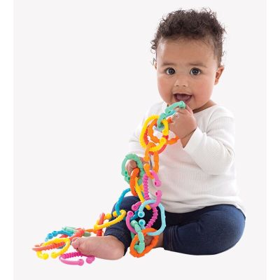 Jucarii de dentitie inele, Atasabile la carucior, scoica auto si patut, 24 piese, Loopy Links, Playgro BYN492445