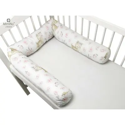 MimiNu - Aparatoare tip rulou pentru patut, Lungime 180 cm, Din bumbac, Cu diametru de 10 cm, Sweet Deer Pink&nbsp; BYN6426972013321