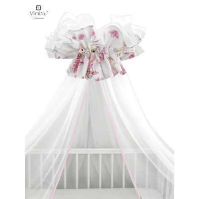 MimiNu - Baldachin mare din tull, Cu funda din bumbac, Dimensiune 400x170 cm, Design, Pink Ballerina BYN6426972013239