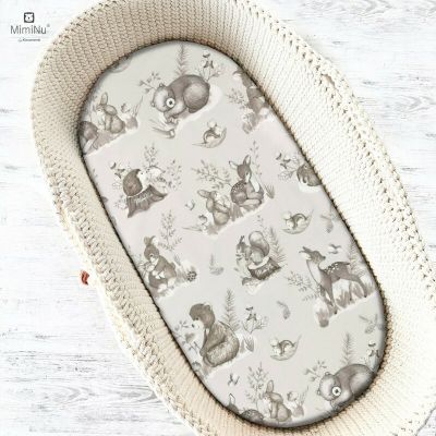 MimiNu - Cearceaf cu elastic pentru landou, carucior si cosulet, Dimensiune 80x45 cm, Din bumbac, Design, Calm Forest Beige BYN6426972013666