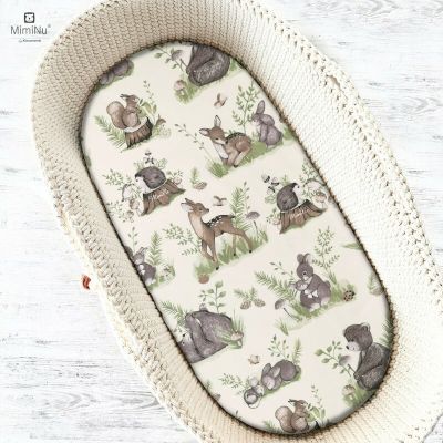 MimiNu - Cearceaf cu elastic pentru landou, carucior si cosulet, Dimensiune 80x45 cm, Din bumbac, Design, Calm Forest Natural BYN6426972013659