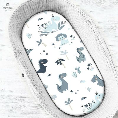 MimiNu - Cearceaf cu elastic pentru landou, carucior si cosulet, Dimensiune 80x45 cm, Din bumbac, Dino Granat BYN6426972013604