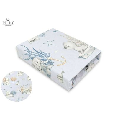 MimiNu - Cearceaf cu elastic pentru patut leagan sau patut co-sleeper, Dimensiune 90x40 cm, Din bumbac, Design, Seal Blue BYN6426972013864