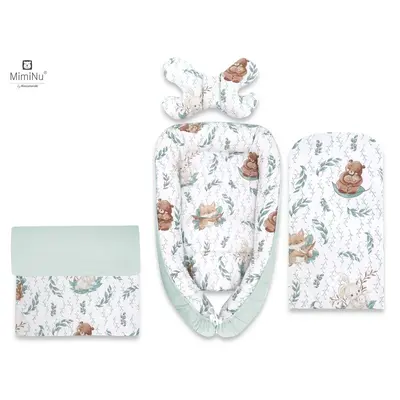 MimiNu - Set 4 in 1 Cosulet bebelus Baby Cocoon 90x50 cm, Husa 100% bumbac, Cu paturica cu doua fete 50x70 cm, Cu salteluta 60x32 cm, Cu perna fluture cu doua fete 40x27 cm, Lulu Natural BYN6426972012539