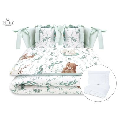 MimiNu - Set lenjerie patut cu 6 piese, Cu pilota si perna, Cu doua aparatori laterale, Din bumbac, Pentru patut 120x60 cm, Lulu Natural BYN6426972014991