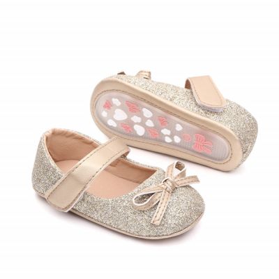 Pantofiori aurii cu sclipici si cu fundita LId2572-p10