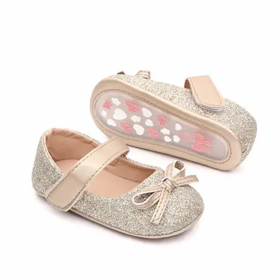 Pantofiori aurii cu sclipici si cu fundita LId2572-p10