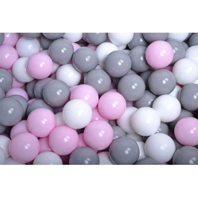 Meowbaby   Set Bile Din Plastic Pentru Centru De Joaca 7cm, 200 Buc: Gri   Roz Pastel   Alb Pjbzpai002