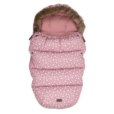 Sac de iarna pentru carucior, Polar, 100x55 cm, Impermeabil, Cu guler detasabil din blanita, Cu fleece in interior, FreeON, Pink Dots BYN40543