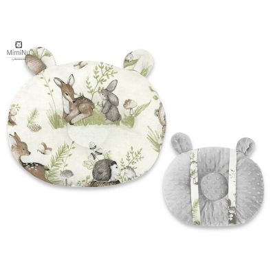 MimiNu - Perna bebelusi Ursulet, Multifunctionala, Cu doua fete, Tesatura pufoasa minky si bumbac, Design, Minky Calm Forest Natural BYN6426972011150