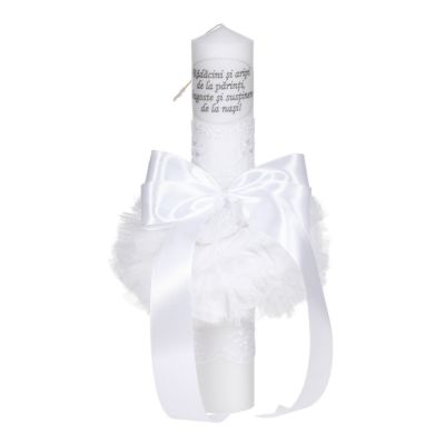 Lumanare botez cu mesaj Unisex cu decor alb fundita si dantela Denikos® C1032 NKO5710