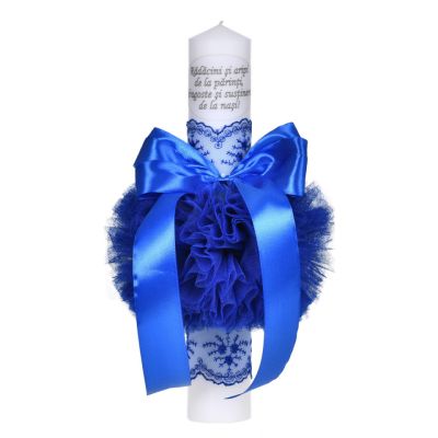 Lumanare botez cu mesaj pentru baieti decor albastru, cu fundita si dantela, Denikos® C1035 NKO5713
