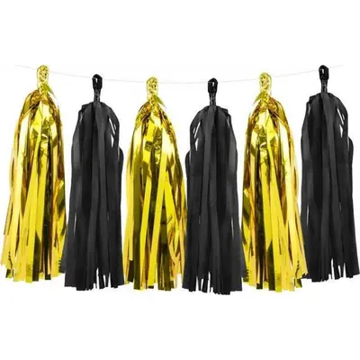 Ghirlanda franjuri pentru decorat auriu si negru 12 buc 30 cm JUBHB-TG2