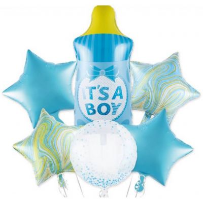Set 6 baloane biberon albastru It's a boy JUBHB-jx-885595