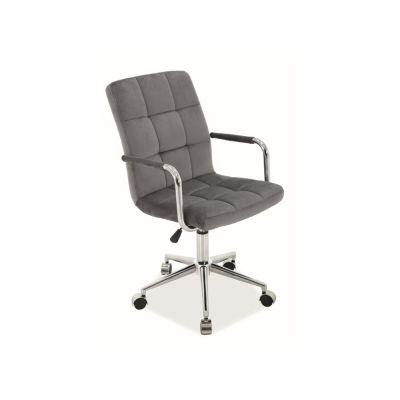 Scaun birou copii velvet sl q022, baza cromata, inaltime reglabila, rotire  360°, cu brate, 90 kg, gri drm9301