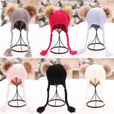 Caciulita Eva cu 2 pampoane (Culoare: Negru) JEMdrl1109