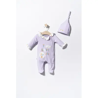 Salopeta cu caciulita pentru bebelusi Pisicute, Tongs baby (Culoare: Mov, Marime: 6-9 luni) JEMtgs_2910_6