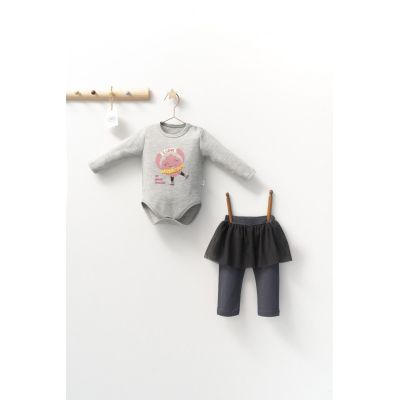 Set 2 piese cu body si pantalonasi cu tulle pentru fetite Monster, Tongs baby (Culoare: Gri, Marime: 6-9 luni) JEMtgs_4412_3