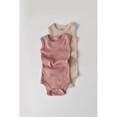 Set de 2 body-uri fara maneci din bumbac organic si modal - Roz/Blush (Marime: 6-9 luni) JEMBC-CSYM11107-6