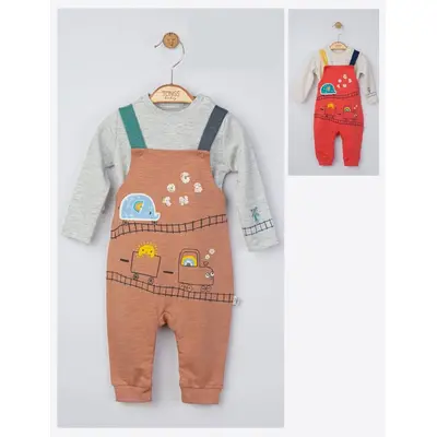 Set salopeta cu bluzita pentru bebelusi Choo Choo, Tongs baby (Culoare: Maro, Marime: 3-6 Luni) JEMtgs_4076_1