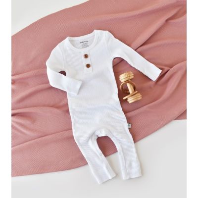 Salopeta cu maneca lunga si panataloni lungi din bumbac organic si modal - Alb (Marime: 12-18 Luni) JEMBC-CSYM11419-12