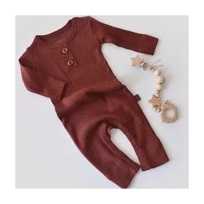 Salopeta cu maneca lunga si panataloni lungi din bumbac organic si modal - Caramiziu (Marime: 9-12 luni) JEMBC-CSYM11409-9
