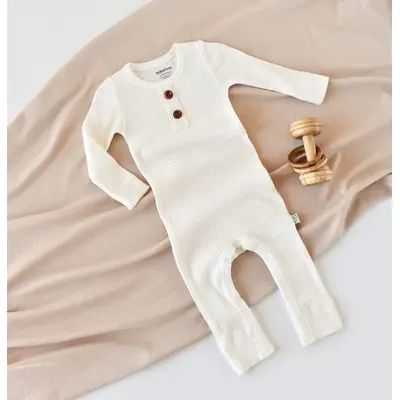 Salopeta cu maneca lunga si panataloni lungi din bumbac organic si modal - Ecru (Marime: 6-9 luni) JEMBC-CSYM11418-6