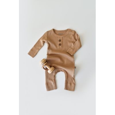 Salopeta cu maneca lunga si panataloni lungi din bumbac organic si modal - Maro (Marime: 12-18 Luni) JEMBC-CSYM11414-12