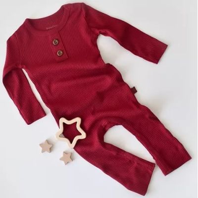 Salopeta cu maneca lunga si panataloni lungi din bumbac organic si modal - Rosu (Marime: 18-24 Luni) JEMBC-CSYM11410-18