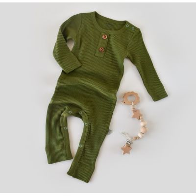 Salopeta cu maneca lunga si panataloni lungi din bumbac organic si modal - Verde (Marime: 18-24 Luni) JEMBC-CSYM11420-18