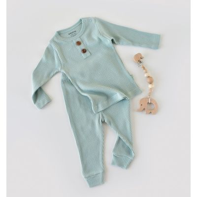 Set bluzita cu maneca lunga si panataloni lungi din bumbac organic si modal - Mint (Marime: 3-6 Luni) JEMBC-CSYM11509-3