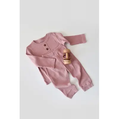 Set bluzita cu maneca lunga si panataloni lungi din bumbac organic si modal - Roz (Marime: 3-6 Luni) JEMBC-CSYM11503-3