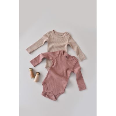 Set de 2 body-uri cu maneca lunga din bumbac organic si modal - Roz/Blush (Marime: 6-9 luni) JEMBC-CSYM11307-6