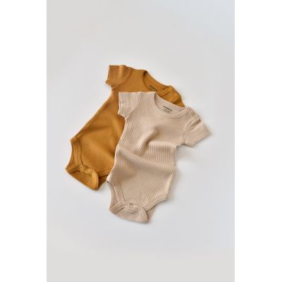Set de 2 body-uri cu maneca scurta din bumbac organic si modal - Mustar/ Somon (Marime: 18-24 Luni) JEMBC-CSYM11204-18