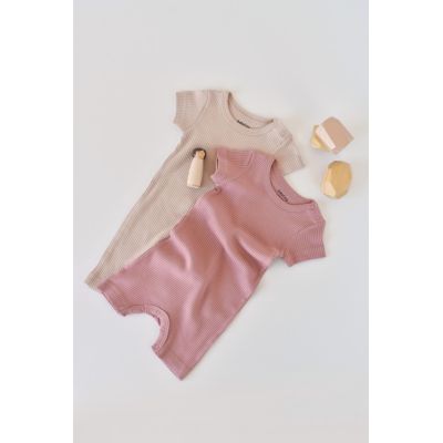 Set de 2 salopetele cu maneca scurta din bumbac organic si modal - Roz/ Blush (Marime: 6-9 luni) JEMBC-CSYM11407-6