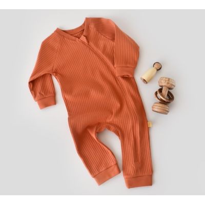 Salopeta cu fermoar cu maneca lunga si panataloni lungi din 95%bumbac organic si 5% elastan - Portocaliu (Marime: 6-9 luni) JEMBC-CSYR4605-6