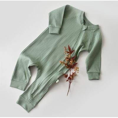 Salopeta cu fermoar cu maneca lunga si panataloni lungi din 95%bumbac organic si 5% elastan - Verde (Marime: 9-12 luni) JEMBC-CSYR4606-9