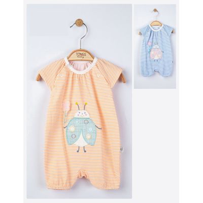 Salopeta de vara cu buburuza pentru bebelusi, Tongs baby (Marime: 0-3 Luni, Culoare: Somon) JEMtgs_4080_4